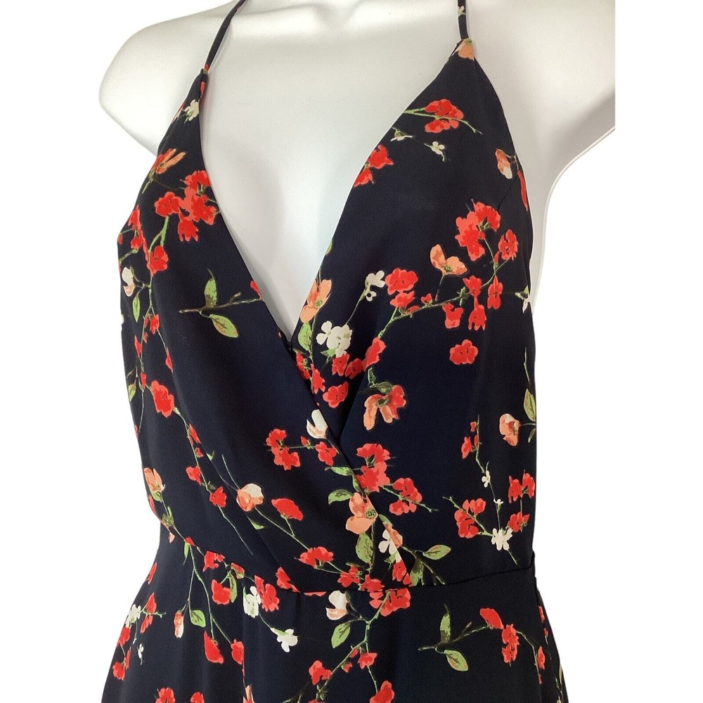 Lush Floral Maxi Dress Women Small Black Floral V-Neck Halter Slit - Picture 5 of 16